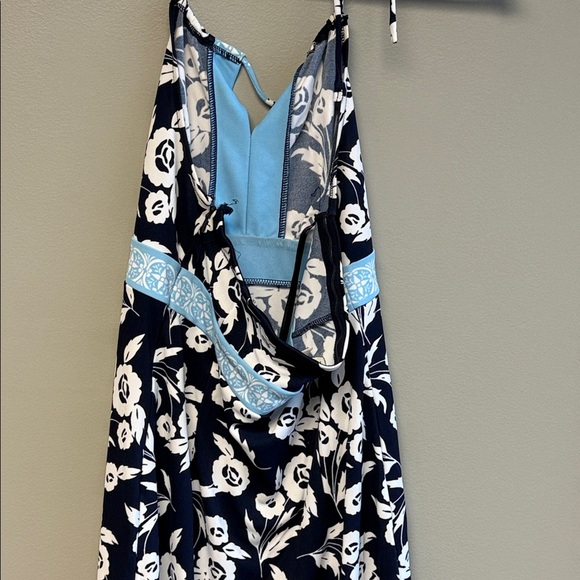 Ann Taylor LOFT Petites Floral Halter Dress 0P Navy Blue Petite - Picture 4 of 5